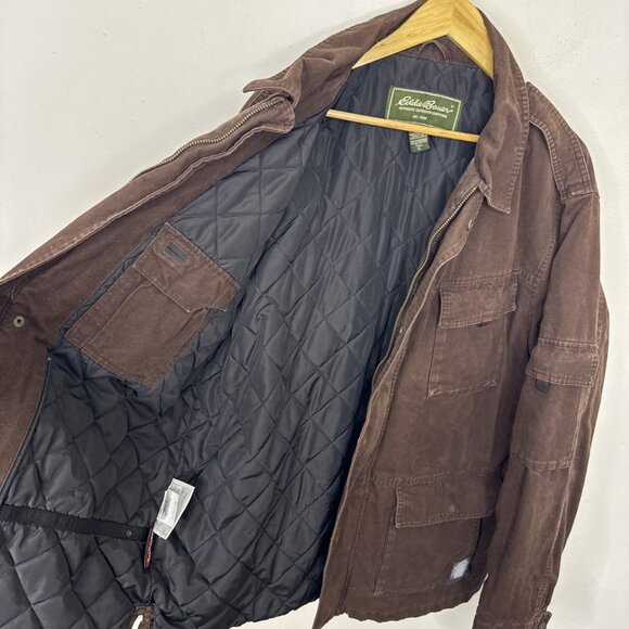 Eddie Bauer Men XL Tall Brown Canvas Barn Coat Jacket Insulated Primaloft - Picture 8 of 10